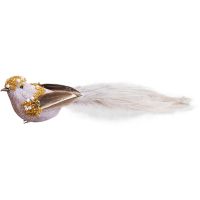 Птичка золотая на клипсе с бежевыми перьями 22 см 5164