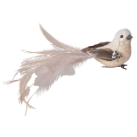 Птичка на клипсе с бежевым хвостом 17 см 2236
