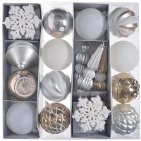 Набор пластиковых новогодних игрушек, серебро с шампанским (39 шт) 7113