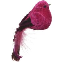 Птичка на клипсе 6x16x6 см темно-розовая 521098-2