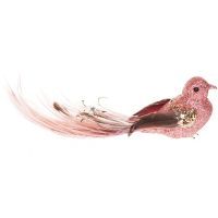 Птичка на клипсе розовая 18 см 1611