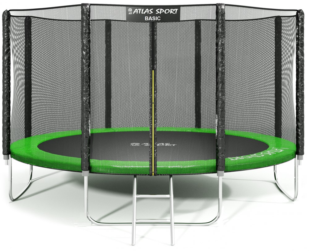 Батут Atlas Sport 374 см - 12ft Basic Green (с защитной сеткой и лестницей)