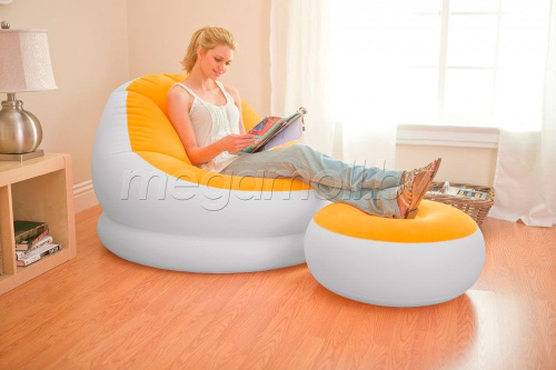 Надувное кресло с пуфиком Cafe Chaise Chair Intex 68572 (оранжевое)  купить в Минске