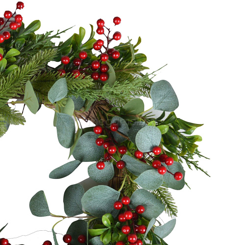 Рождественский венок с зелеными листьями и красными ягодами 46 см 6290 купить в Минске