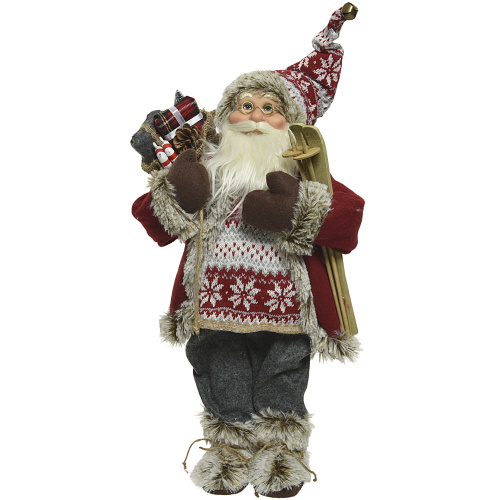 Дед Мороз с лыжами и подарками 45 см красный 612009