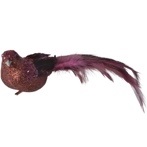 Птичка на клипсе с бордовым хвостом 22 см 2240
