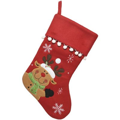 Рождественский носок с помпонами и оленем 1x25x40 см 611834-2
