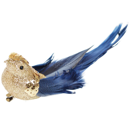 Птичка золотая на клипсе с синими перьями 16 см 1533 купить в Минске