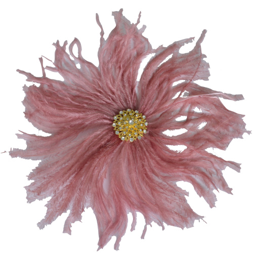 Цветок из перьев 23 см розовый 453