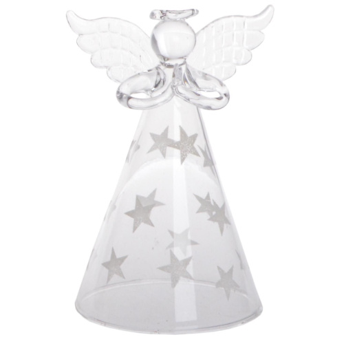 Стеклянный ангел с белыми звездами 12 см 33188