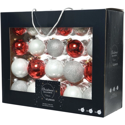 Набор новогодних шаров бело-красные 149302 купить в Минске